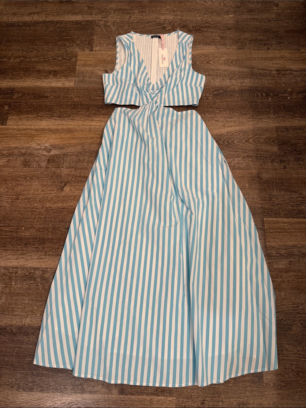 Vineyard Vines Blue and White Striped Cutout Maxi Dress